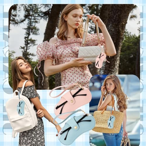2 Pcs Soft Leather Sunglasses Bags Travel Glasses Storage Case Portable Eyeglasses Pouch with Wrist Strap - color: Pink Blue
