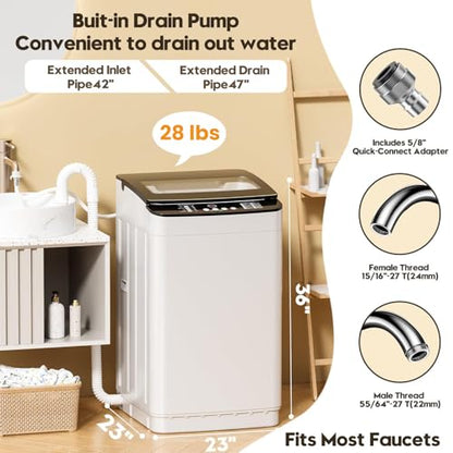 Auertech 28 lbs Portable Washing Machine, Fully Automatic Portable Washer with LED Display, 10 Wash Cycles, 5 Water Levels, 24H Delays, Top Load Washing Machine for Apartment, RV, Dorm, Home - size: 28 lbs