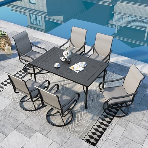 Sophia & William Outdoor Dining Set Patio Dining Set for 6 Outdoor Table and Chairs 7 Pieces Outdoor Patio Set with Swivel Patio Chairs 64" Metal Table for Garden Pool All Weather Grey - color: Grey, size: 64" Rectangular