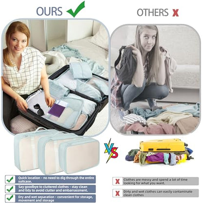 10 Pcs Set Packing Cubes - Travel Packing Organizers, Expandable Suitcase Organizer, Luggage Organizer Bags - color: BLUE