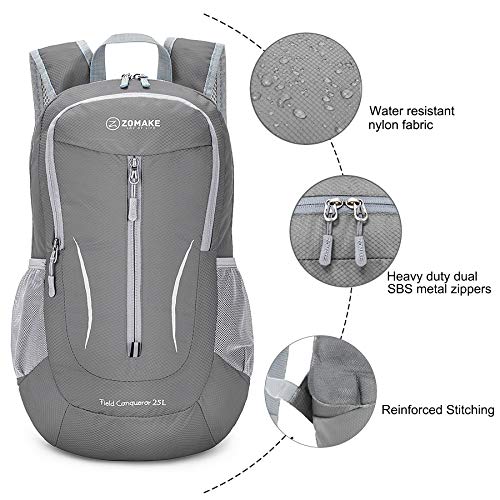 ZOMAKE Ultra Lightweight Packable Backpack 25L, Foldable Hiking Backpacks Water Resistant Small Folding Daypack for Travel(Dimgray NEW) - color: Dimgray New