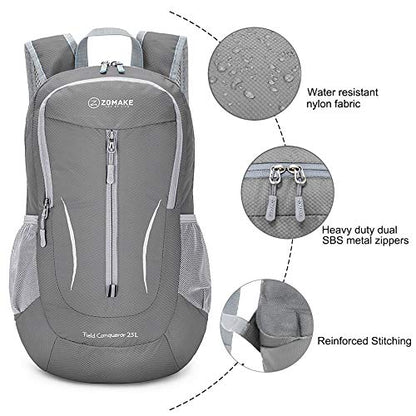 ZOMAKE Ultra Lightweight Packable Backpack 25L, Foldable Hiking Backpacks Water Resistant Small Folding Daypack for Travel(Dimgray NEW) - color: Dimgray New
