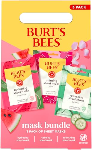Burt's Bees Mothers Day Gifts, Face Mask Bundle Set, Hydrating Watermelon, Calming Rose, & Refreshing Cucumber, Face Sheet Masks for Single Use Skin Care, 99% Natural Origin, 3 Count, 0.33oz Each - size: 3 Count