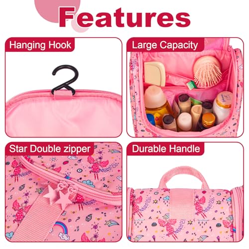 Remobia Hicol Cute Cartoon Hanging Kids Toiletry Bag Children Travel Cosmetic Makeup Organizer Wash Bag Shower bag Over Night Bag Camping Shaving Kit Bag for Boys & Girls(Fairy) - color: Fairy