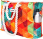 Beach Bag and Pool Bag Has Cooler Pocket, 7 Pockets Total, Zip Top. Family Size Waterproof Beach Tote - color: Colorful Starfish