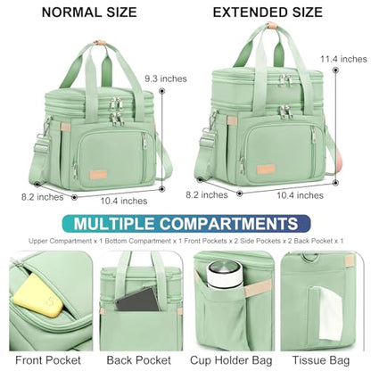 MAPLELILY Lunch Box for Men Women - Double Deck Insulated Lunch Bag, Large Leak Proof Tote Cooler, Wide Open Dual Compartment Lunch Bags with Shoulder Strap, For Work Picnic Hiking Beach, Green - color: Green