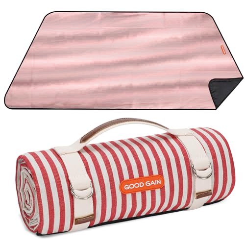 G GOOD GAIN Picnic Outdoor Blankets Waterproof Large - Beach Mat Sand Free Foldable with Carry Strap | Portable Camping Blanket | Park Blanket for Grass Park, Hiking, Travel, Concerts, Indoor (Red) - color: Red