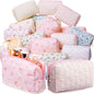 Paterr 20 Pcs Cotton Quilted Makeup Bag Bulk Coquette Cosmetics Bag Flower Aesthetic Essential Pouch Emergency Travel Toiletry Cotton Pouch Gifts for Women (Bow Floral) - style: Bow Floral