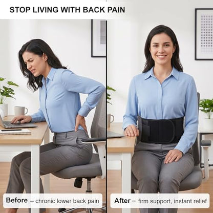 Back Brace for Lower Back Pain Relief, Wide Lumbar Support Belt for Men & Women, 5 Removable Metal Stays, Herniated Disc, Sciatica, Work & Lifting, Breathable Back Support (Medium 30"-38.9") - size: Medium