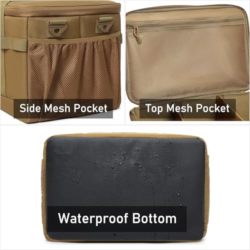 Tactical Camping Storage Bag 28L Tactical Utility Tote Bag Camping Cookware Organizer Trunk Organizer - color: Khaki