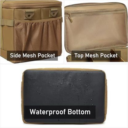 Tactical Camping Storage Bag 28L Tactical Utility Tote Bag Camping Cookware Organizer Trunk Organizer - color: Khaki