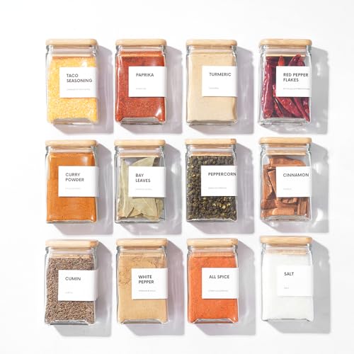 APT 1101 Glass Storage Jars with Bamboo Lid, glass canisters with airtight lids, Clear jars with lids for Spice, Cookie, Candy, Tea, Coffee Bean and Rice (White, 4oz, set of 12) - color: White