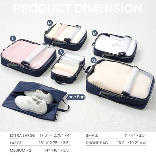 BAGAIL 6 Set Ultralight Compression Packing Cubes Packing Organizer for Travel Accessories Luggage Suitcase Backpack - color: Navy70D, style: Mesh Pattern