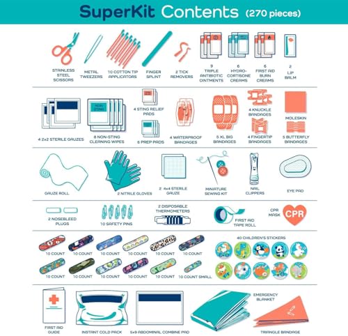KeepGoing Large Home First Aid Kit for Kids – 270 Pc. for Car, Home, Dorm, & Boat with Latex-Free Bandages – 10 x 7 x 3.5 in. Travel First Aid Kit (Boho) - style: Boho