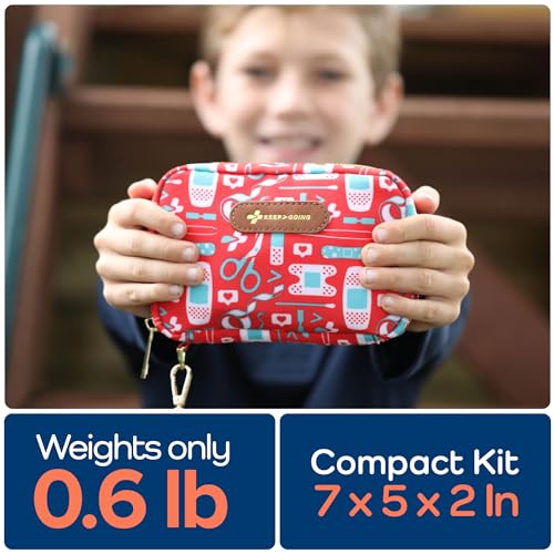 KeepGoing Travel First Aid Kit for Kids – 130 Pc. for Car, Home, Purse, Diaper Bag & Backpack with Latex-Free Bandages - Mini First Aid Kit Travel Size TSA-Approved