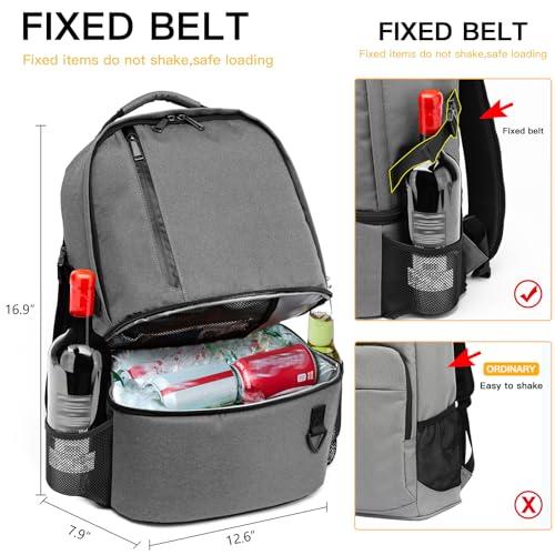 TUGUAN Insulated Cooler Backpack 38 Cans Double Deck Leakproof Lightweight Soft Lunch Backpack Small Cooler Bag Beach Picnic - color: 8901-gray