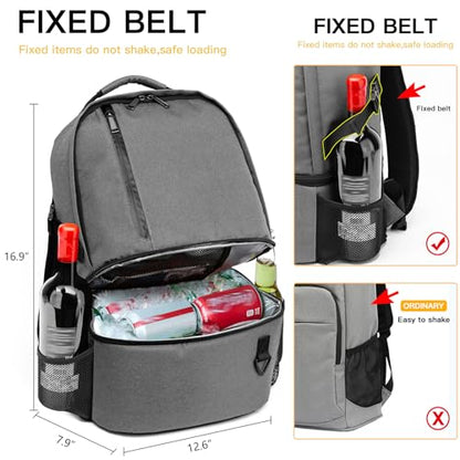 TUGUAN Insulated Cooler Backpack 38 Cans Double Deck Leakproof Lightweight Soft Lunch Backpack Small Cooler Bag Beach Picnic - color: 8901-gray