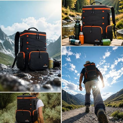 35L Insulated Cooler Backpack (35 Cans) - Leakproof Soft Sided Backpack Cooler with Anti-Theft Pocket & Bottle Opener for Beach, Camping, Hiking & Travel