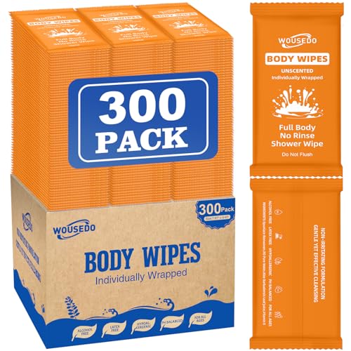 300 Pcs Ultra Thick Soft Large Body Wipes Individually Wrapped(7.87" x 9.45"),Shower Wipes for Adults Bathing No Rinse,Personal Cleansing Wipes for Travel Gym,Bulk Deodorant for Homeless(Orange) - color: Orange, size: 1 Count (Pack of 300)