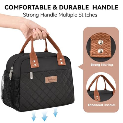 HOMESPON Insulated Lunch Bag for Women Men Adults Lunch Tote with Front Pocket Lunch Box Container Cooler Bag for Work Picnic (Black with Side Pockets) - color: Black (Side Pockets)
