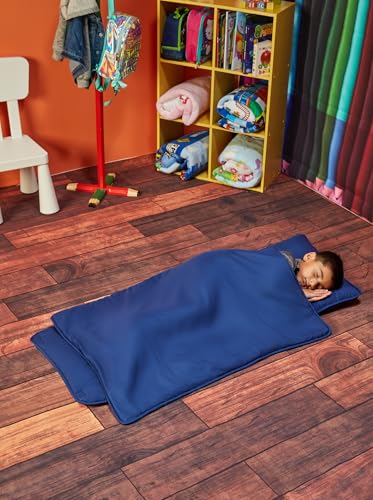 EVERYDAY KIDS Nap Mat with Removable Pillow - Navy - Carry Handle with Straps Closure, Rollup Design, Soft Microfiber for Preschool, Daycare, Travel Sleeping Bag - Ages 3-6 Years - color: Navy