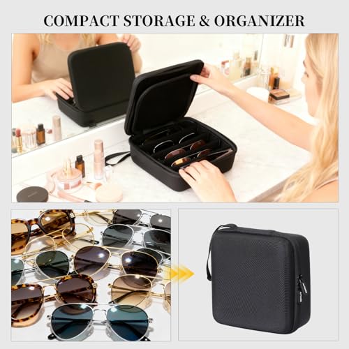 AUTOARK EVA Hard Shell Travel Eyeglasses Case,4 Adjustable Dividers,Holds 5 Glasses,Felt Lining - color: Black