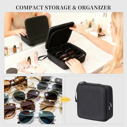 AUTOARK EVA Hard Shell Travel Eyeglasses Case,4 Adjustable Dividers,Holds 5 Glasses,Felt Lining - color: Black