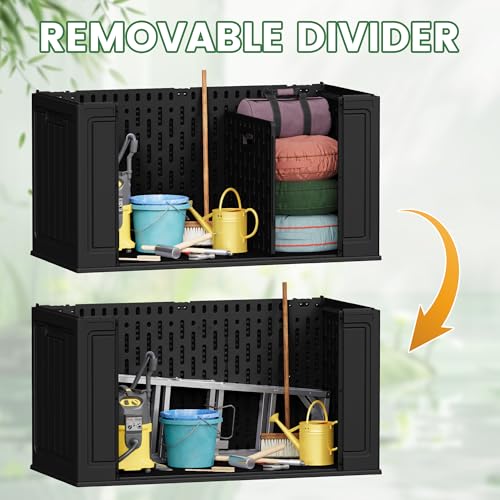 Devoko 160 Gallon Double-Wall Deck Box with Divider, Side Handles, HDPE Outdoor Large Storage Box Waterproof and Lockable for Patio Furniture, Garden, Pool (Black, 160 Gallon) - color: Black, size: 160 Gallon 1 Pack