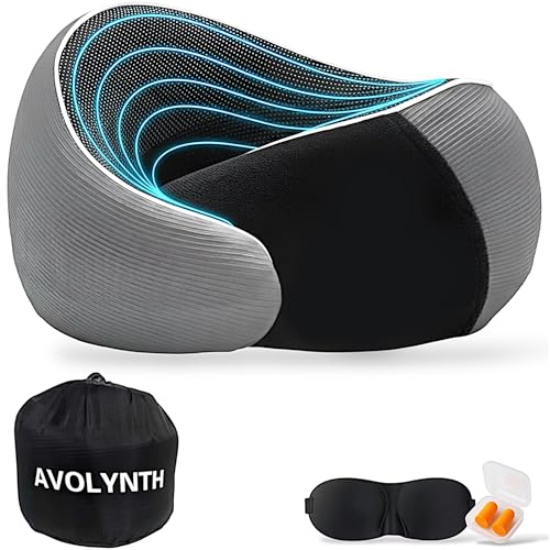 Memory Foam Travel Neck Pillow for Airplane & Neck Pain Relief – 360° Ergonomic Support with Eye Mask & Ear Plugs – Soft Breathable Cover – Ideal for Plane, Car, Office & Home