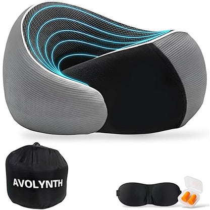 Memory Foam Travel Neck Pillow for Airplane & Neck Pain Relief – 360° Ergonomic Support with Eye Mask & Ear Plugs – Soft Breathable Cover – Ideal for Plane, Car, Office & Home