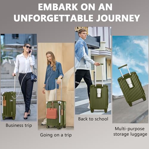 Joyway Luggage Sets 3 Piece, Expandable Suitcase with Smart Cup Holder and USB Port, Hardside Carry On Checked with TSA Lock Spinner Double Wheels, DarkGreen - color: DarkGreen, size: 3 piece set (20/24/28inch NEW)