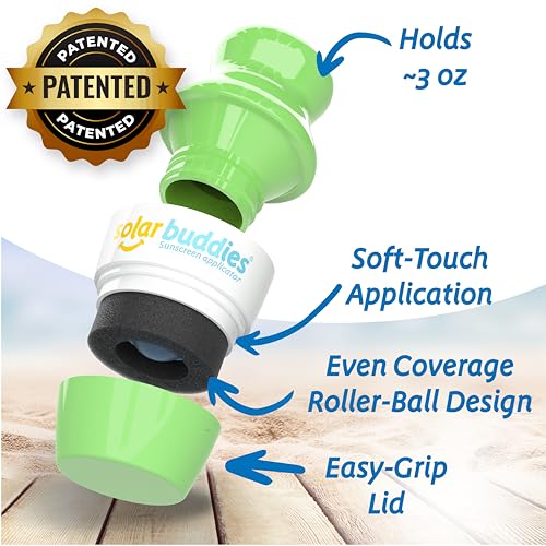 Solar Buddies Grab & Go Travel Bundle, Carabina Clip & Cleaning Brush - Single Full Green - Refillable Roll on Sponge Sunscreen, Suncream & Lotion Applicator For Kids, Adults & Families - Holds 100ml - color: Full Green Single