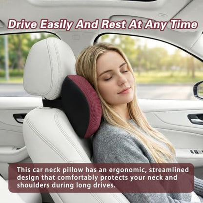 Super Great Car Headrest Pillow, Car Pillow for Neck Pain Relief with Adjustable Strap, 100% Memory Foam & Breathable Removable Cover, Ergonomic Design - Softness Travel Car Neck Pillow(Wine-Red, 1PC) - color: Red