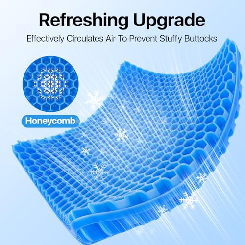 Gel Seat Cushion, Cooling seat Cushion (Super Large & Thick), Breathable Honeycomb Design Absorbs Pressure Points Seat Cushion, Gel Cushion for Office Chair, Home Car seat Cushion for Wheelchair - color: Blue
