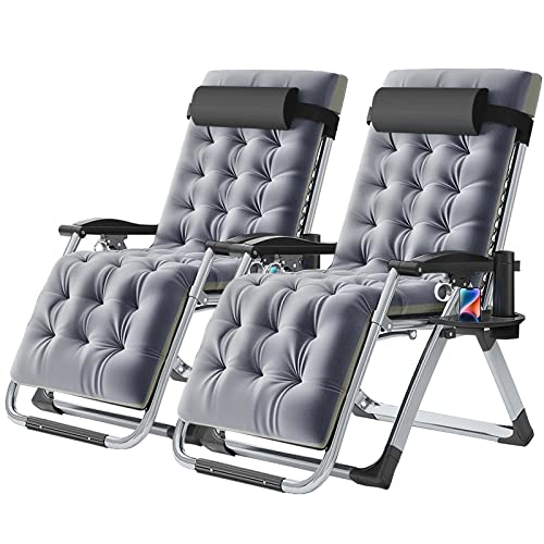 NAIZEA Padded Zero Gravity Chair, Folding Outdoor Lounge Chairs, Adjustable Reclining Camping Chairs with Cup Holder, Ergonomic Patio Lawn Chair for Balcony Beach Deck Yard - color: Grey, style: Zero Gravity Chair 2 Pack