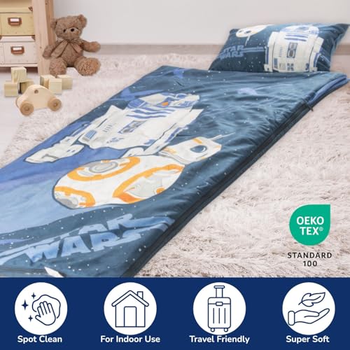 Jay Franco Kids Slumber Bag and Pillow - 54 x 27 Inch Comfy Indoor Sleeping Bag for School and Sleepovers, 2 Piece Set, Blue - Star Wars - color: Blue - Star Wars