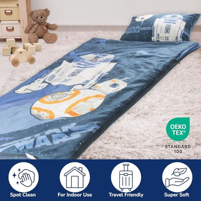 Jay Franco Kids Slumber Bag and Pillow - 54 x 27 Inch Comfy Indoor Sleeping Bag for School and Sleepovers, 2 Piece Set, Blue - Star Wars - color: Blue - Star Wars