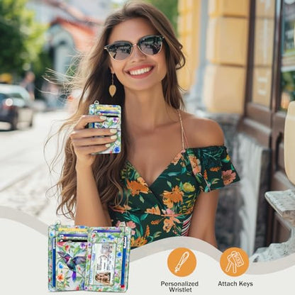 Yonlevres Credit Card Holder Slim Wallet, Hummingbird RFID Wallet Women Front Pocket Small Card Holder, Travel Funny Cute Thin Card Case ID Window PU Leather RFID Blocking Card Organizer Gifts Girls - color: Hummingbird