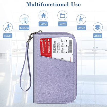 Fintie Family Passport Holder Wallet, RFID Blocking Travel Document Organizer Clutch Bag Credit Cards Case Cover for Women Men - color: Lilac Purple