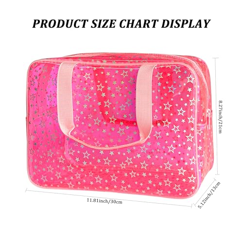 Clear Star Large Cosmetic Bag and Travel Pouch with Handle,Durable Material,Zipper Design-Ideal for Makeup,Travel Essentials (Pink+Shiny Star) - color: Pink+Shiny Star