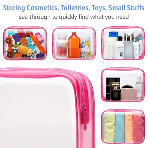 PACKISM Clear Makeup Bags - 3 Pack TSA Approved Clear Travel Bags for Toiletries, Carry on Toiletry Bag TSA Approved Toiletry Bag, Matte Rose Red - color: Y- Matte Rose Red, size: Medium Set (Standard)