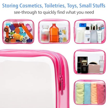 PACKISM Clear Makeup Bags - 3 Pack TSA Approved Clear Travel Bags for Toiletries, Carry on Toiletry Bag TSA Approved Toiletry Bag, Matte Rose Red - color: Y- Matte Rose Red, size: Medium Set (Standard)