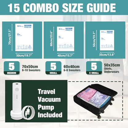 Travel Vacuum Bags with Electric Pump, Vacuum Travel Bags for Luggage and Suitcase, Combo 15 Pack - size: 15-combo