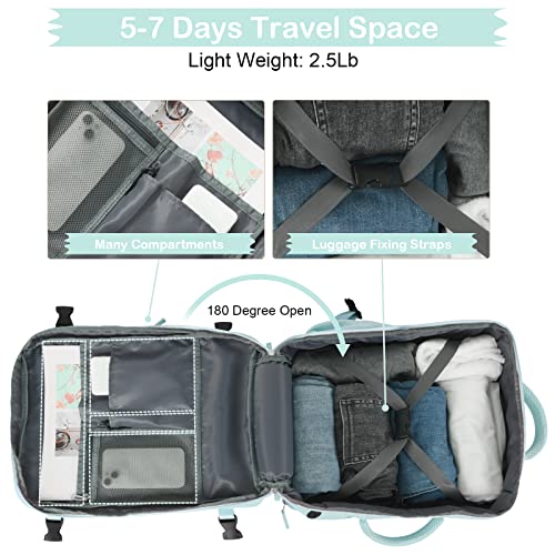 Hanples Large Travel Backpack for Women as Person Item Flight Approved, 35L Carry on Backpack, 17 Inch Laptop Backpack, Waterproof Backpack,Casual Bag with 2 Toiletry Bags (Mint Green) - color: Mint Green, size: Large
