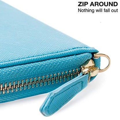 Travel Document Organizer - RFID Passport Wallet Case Family Holder Id Wristlet - color: Family Aqua Blue
