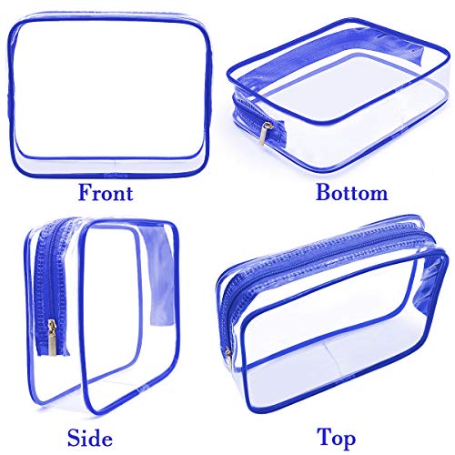APREUTY Clear Makeup Bags, TSA Approved 6Pcs Cosmetic Makeup Bag Set Clear PVC with Zipper Handle Portable Travel Luggage Pouch Airport Airline Vacation (Blue) - color: Blue-6PCS(Large+Medium+Small)