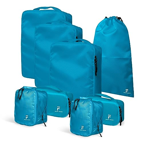 8 Piece Compression Packing Cubes Set - Double Capacity Design for Travel - Small, Medium & Large Sizes - Carry-On Suitcase Organizer Bags (Turquoise) - color: Turquoise