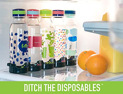 REDUCE WaterWeek Refillable Water Bottles, 14 oz - Includes 5 WaterWeek Leak Proof Tritan Reusable Water Bottles - Includes Fridge Tray - Berry Fun - color: Berry Fun, size: 14 Ounces