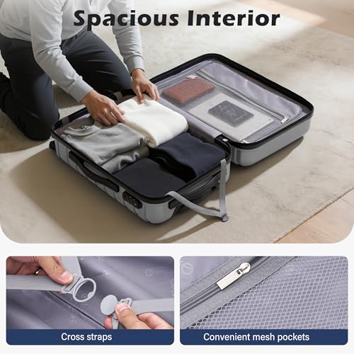 Coolife Carry On Luggage Airline Approved with Wheels Hard Shell Suitcase Spinner TSA Lock Telescopic Handle 20-inch,Silver - color: sliver, size: Small(20in)