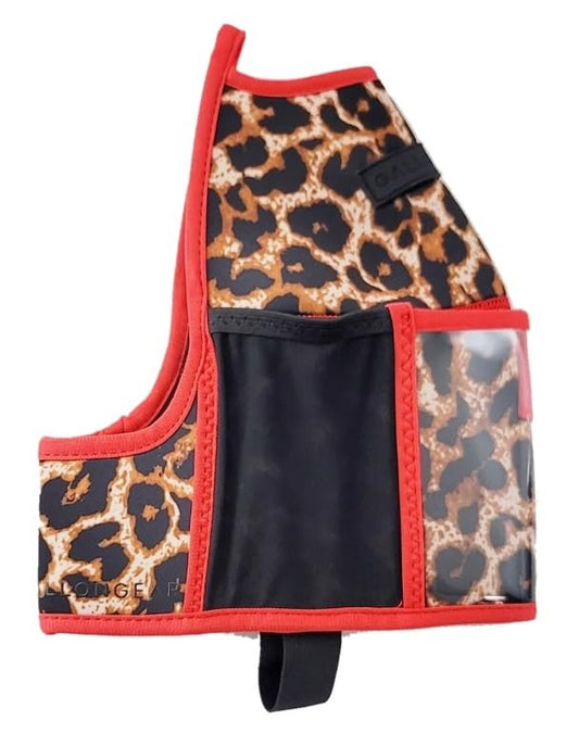 Half-Gallon Fitness Hydration Cover | Neoprene Insulated Cooling & Portable Gym Water Bottle Carrier | CASE with Storage Pockets - color: LEOPARD RED